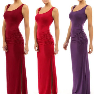 SAASHI Solid Color Scoop Neck Long Dress