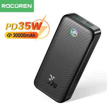 Saashi 30000mAh Power Bank with PD 35W Fast Charging for iPhone & Xiaomi.