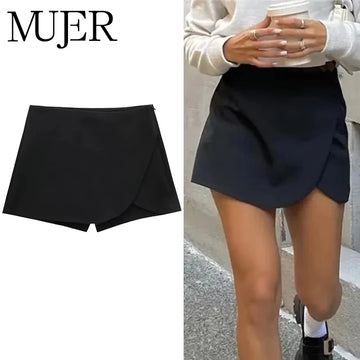 Saashi Black High Waist Asymmetric Skort for Women – Summer Casual Mini Skirt Shorts