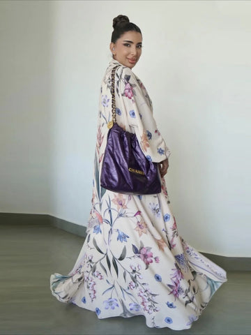 Saashi Eid Abaya for Women Muslim Floral Print Open Cardigan Dress with Scarf Kaftan