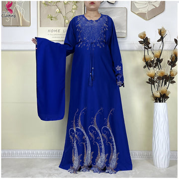 Saashi Elegant Chiffon Abaya Dress for Women with Long Sleeves and Diamond Details