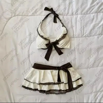 Saashi Women's Polka Dot Bikini Set with Skirt - Y2K Harajuku Style