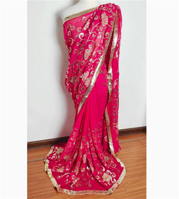 Saashi Beaded Sari – 6-Meter Embroidered Nail Bead Sari – Indian/Nepali Traditional Wear