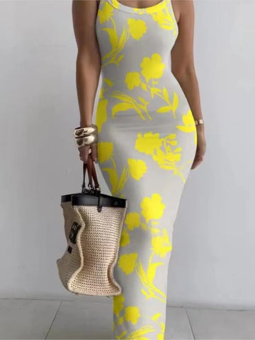 SAASHI Dresses Spaghetti Strap Color Printed Long Evening Maxi Dress