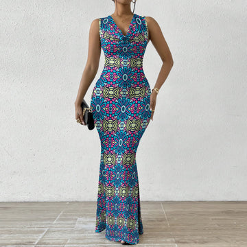 Saashi Elegant Floral Print Maxi Dress – Bodycon Evening Gown for Women Sizes XS to 2XL