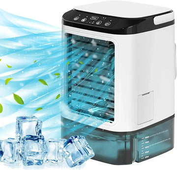 Saashi Portable Air Conditioner Fan with Dual Spray, 3-Speed Mute Air Cooler, and Night Light.