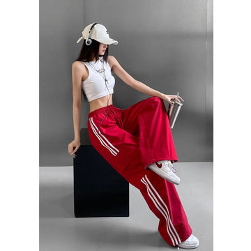 Saashi Women's Stripe Cargo Pants - Low Waist and Wide Leg