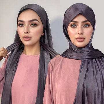 Saashi Instant Hijab with Band for Muslim Women Premium Bright Silk Scarf Wide Edge Shawl