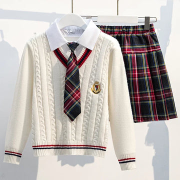 Saashi Teen Girls School Uniform Preppy Sweater Skirt Set Ages 12-14