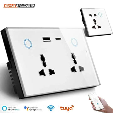 Saashi Tuya Smart WiFi Wall Socket with USB-C PD 20W & Universal Electrical Plug.