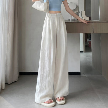 Saashi Cotton Linen Wide Leg Pants for Women High Waist Straight Loose Fit Trousers