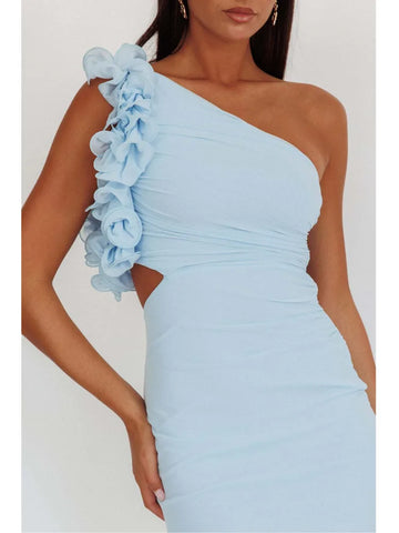 Saashi Slant Shoulder Floral Bodycon Dress – Backless Slim Evening Party Wear for Women