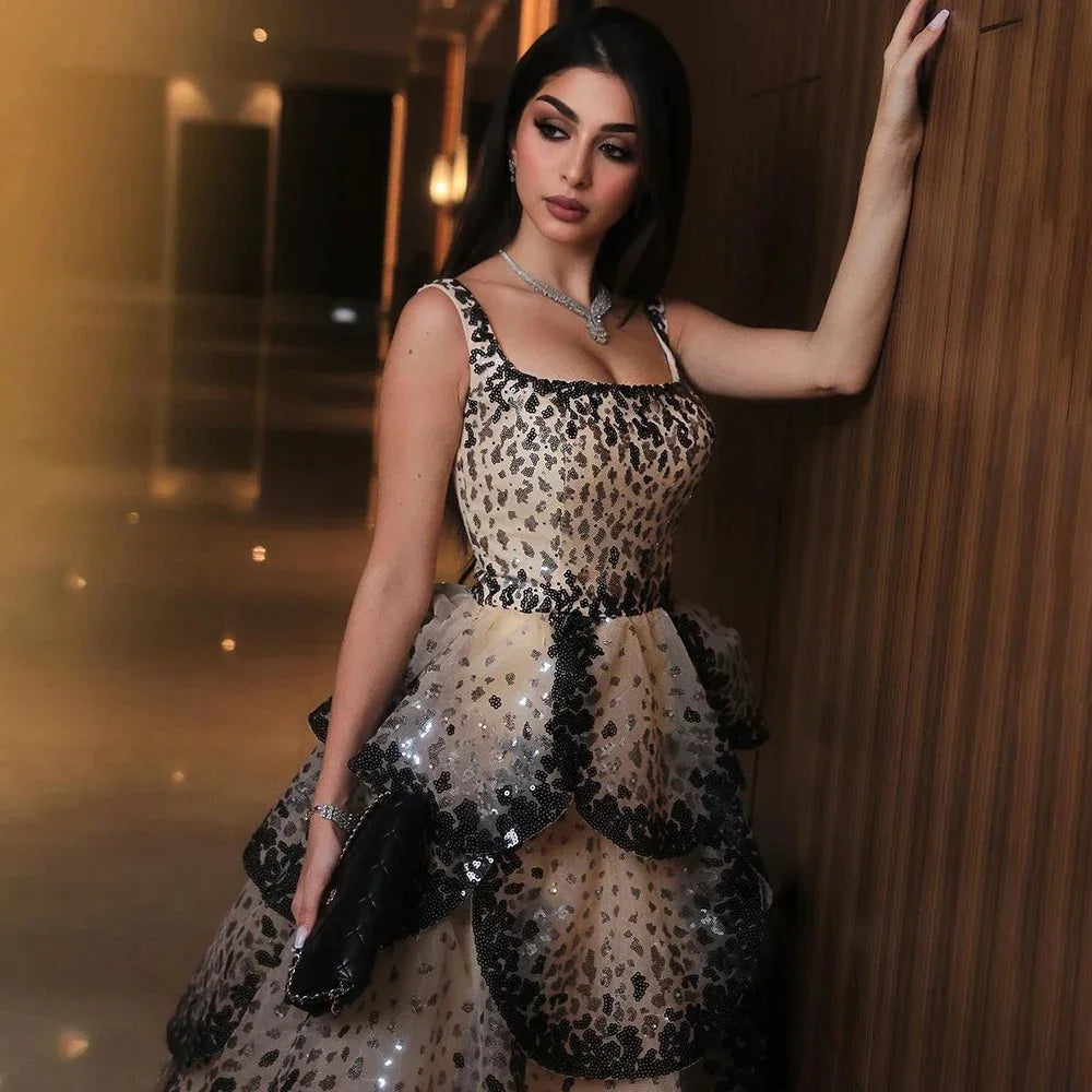 Saashi Sequin Tiered Ruffle A-Line Dress – Luxury Dubai Style Formal Prom and Wedding Gown