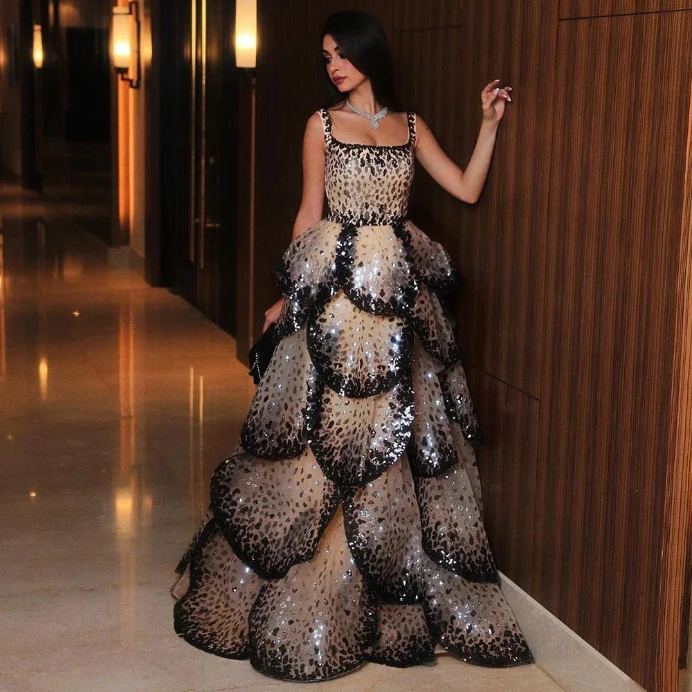 dubai formal dresses Saashi Sequin Tiered Ruffle A-Line Dress – Luxury Style P farmhouse the background belongs to Brown Elegant Knit Midi Color:ONYX