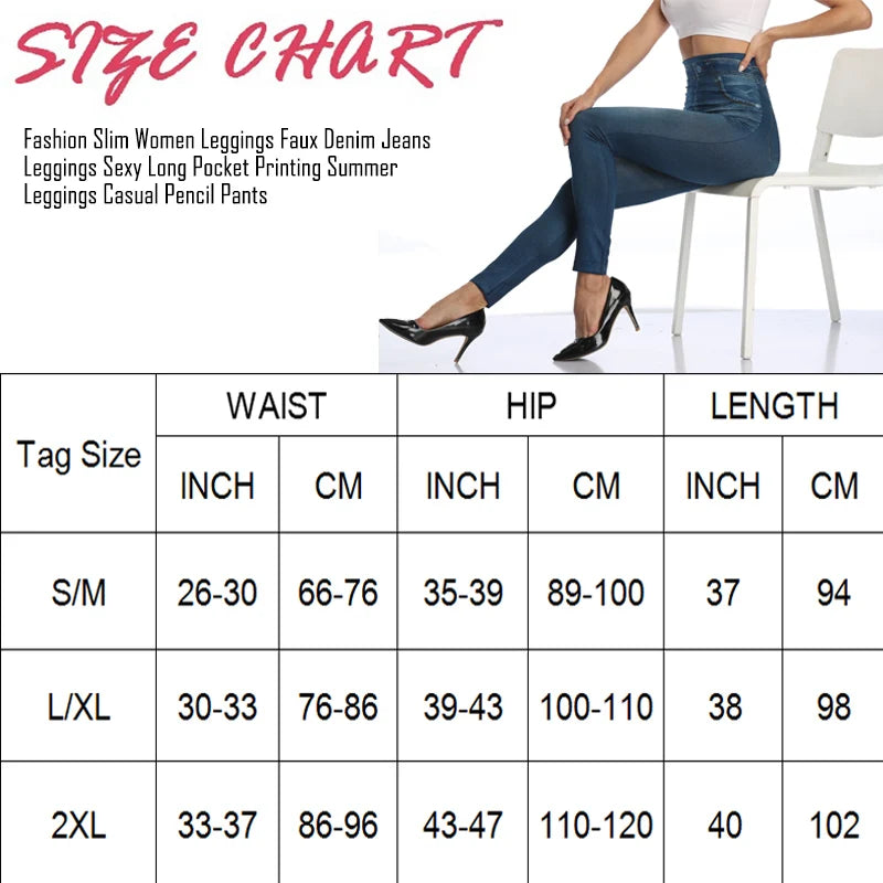 Saashi Sexy Faux Denim Print Leggings for Women