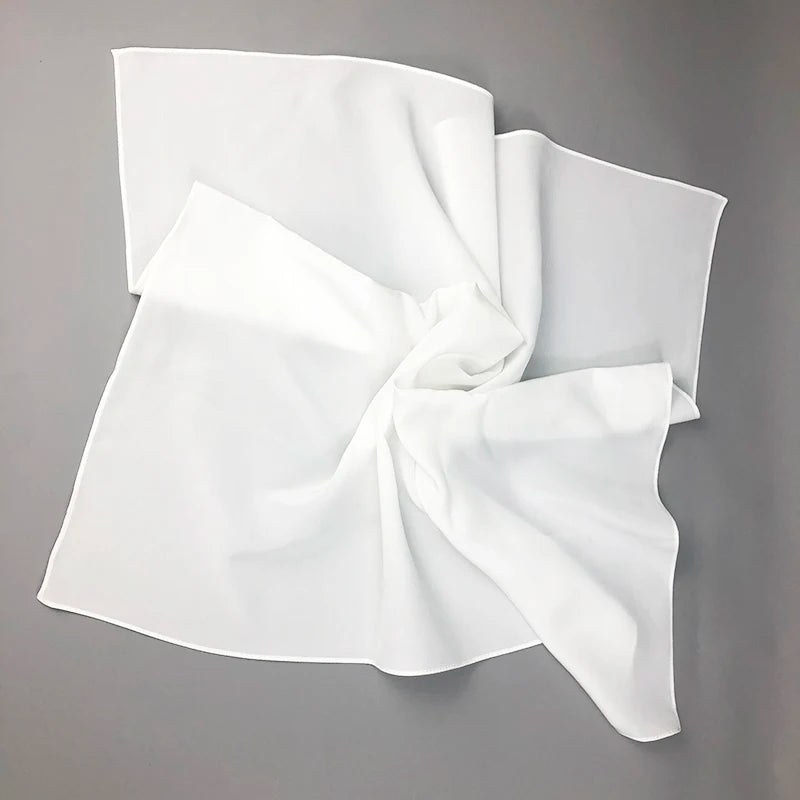 Saashi Real Silk Square Scarf for Women White Solid Crepe Hijab Bandana Hair Shawl