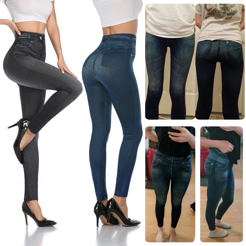 Saashi Sexy Faux Denim Print Leggings for Women