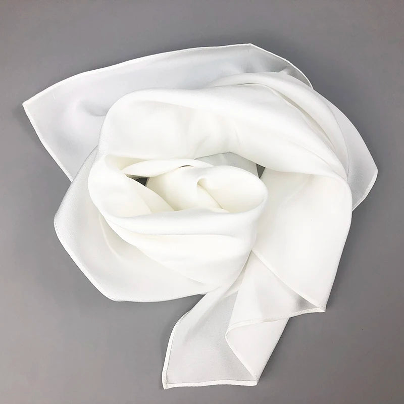 Saashi Real Silk Square Scarf for Women White Solid Crepe Hijab Bandana Hair Shawl