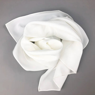 Saashi Real Silk Square Scarf for Women White Solid Crepe Hijab Bandana Hair Shawl