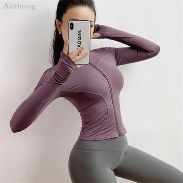 Saashi Aiithuug Slim Fit Lightweight Jackets Women's Full Zip-up Yoga