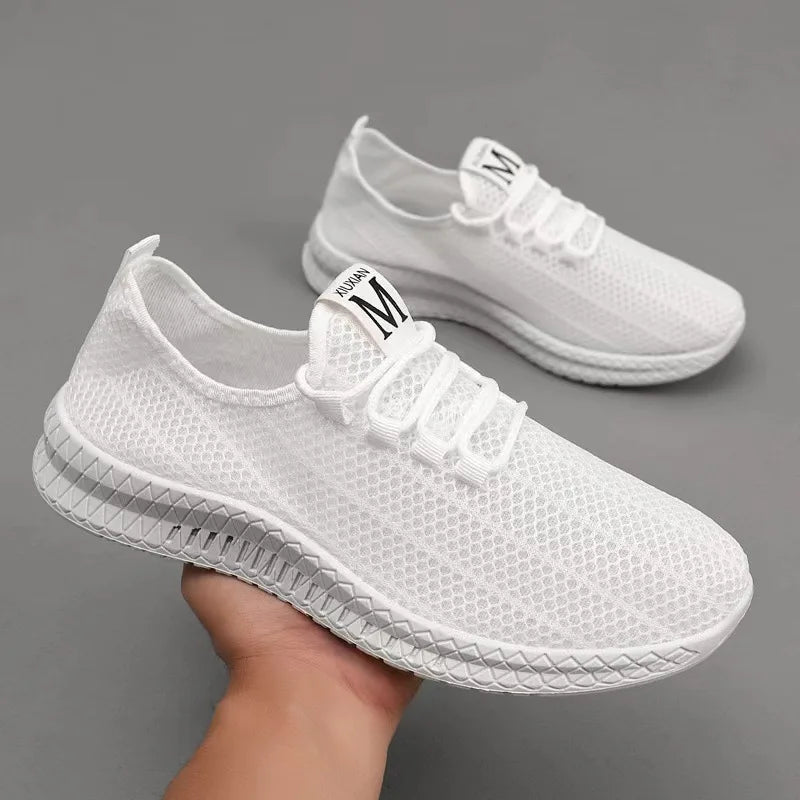 Saashi Mesh Sneakers Men High Quality Breathable White Fashion Gym Casual Walking Plus.