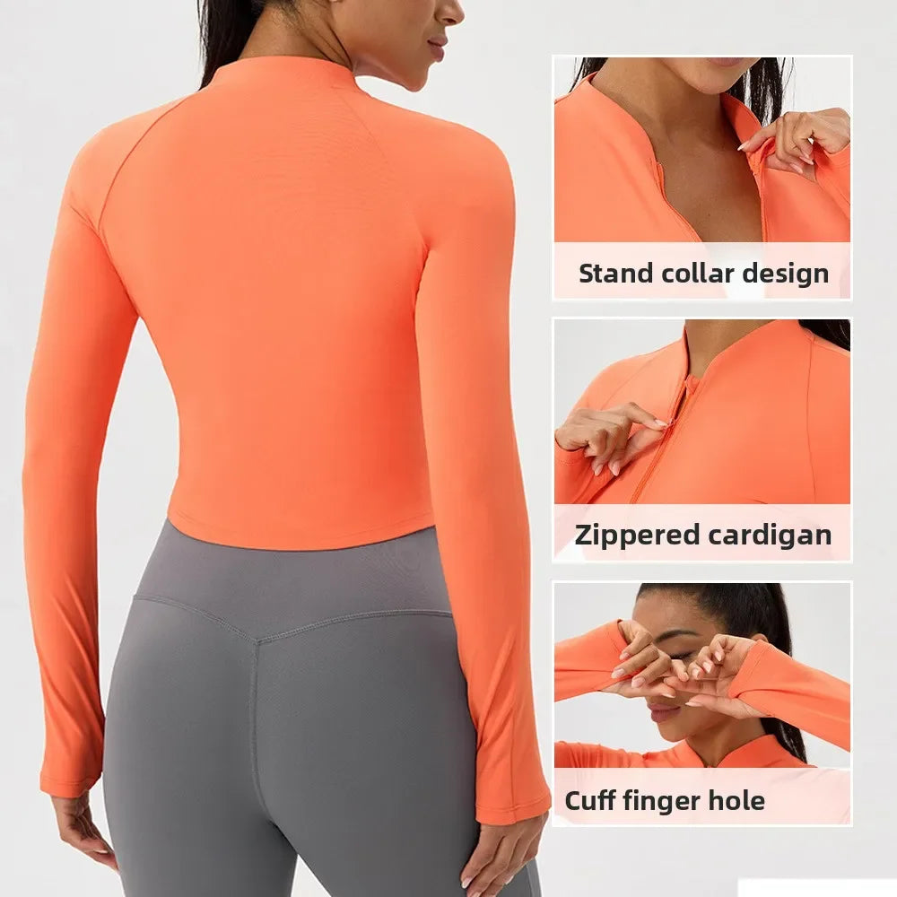 Saashi Women's Nude Yoga Jacket - Stand-up Collar and Zipper