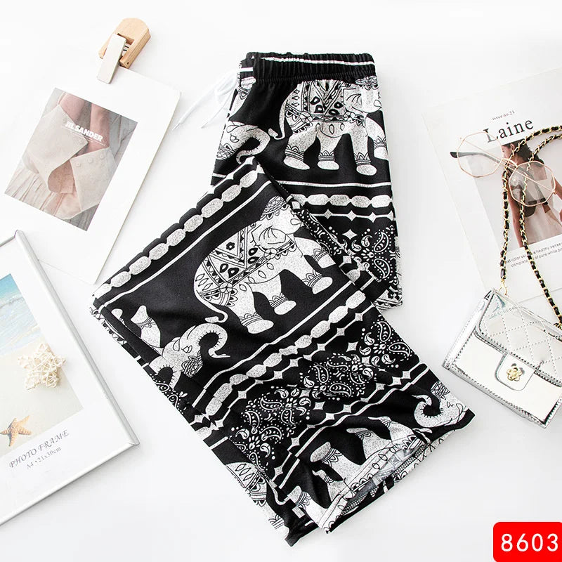 SAASHI  Women Wide Leg Pants High Waist Elephant Print Pant