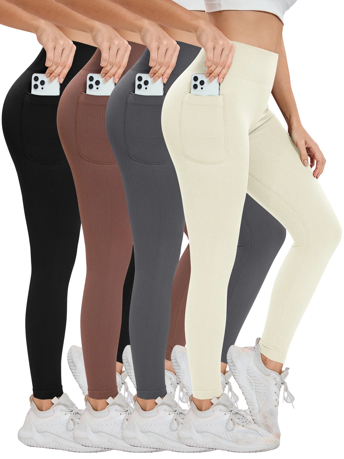 Saashi Women's Seamless High-Waist Yoga Leggings with Pockets