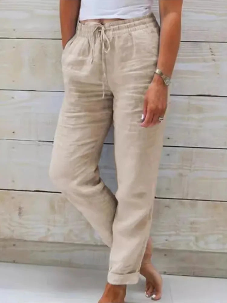 Saashi Solid Color Cotton Linen Pants