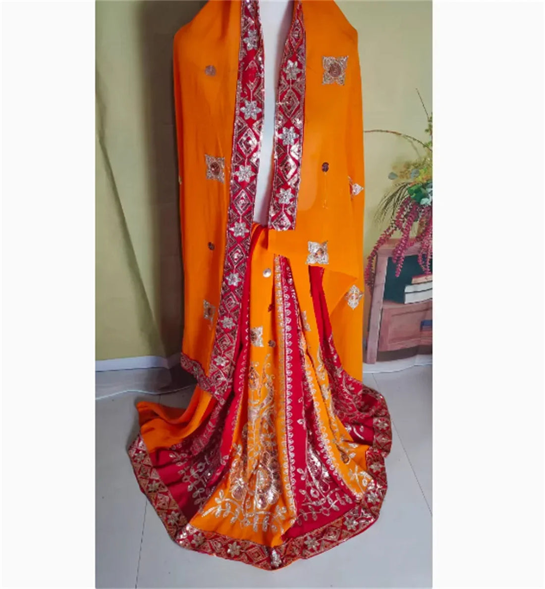 Saashi Beaded Sari – 6-Meter Embroidered Nail Bead Sari – Indian/Nepali Traditional Wear