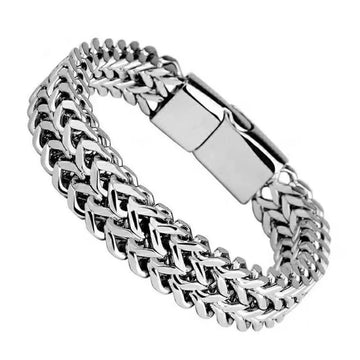 Saashi 10MM Stainless Steel Bracelet for Men Hidden Lock Hand Chain Jewelry Accessories