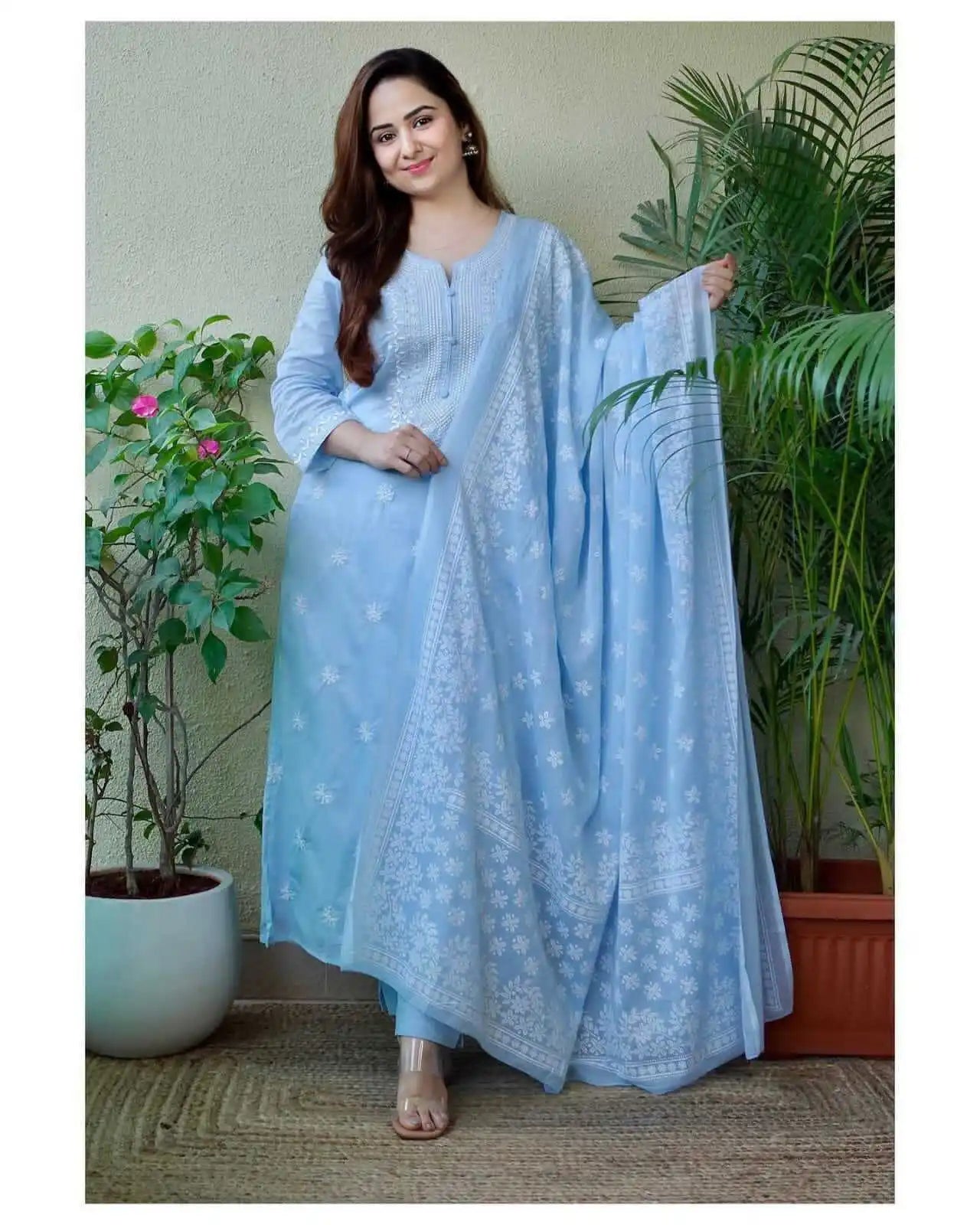 Saashi Blue Kurti Pant Palazzo Set for Festival Wedding Wear Pakistani/Indian Style Outfit