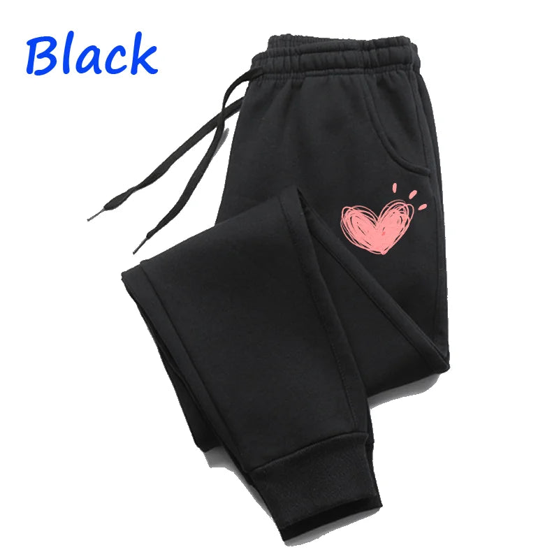 SAASHI Women Cute Heart Printed Sweatpants Autumn Winter Cotton Long Jogger