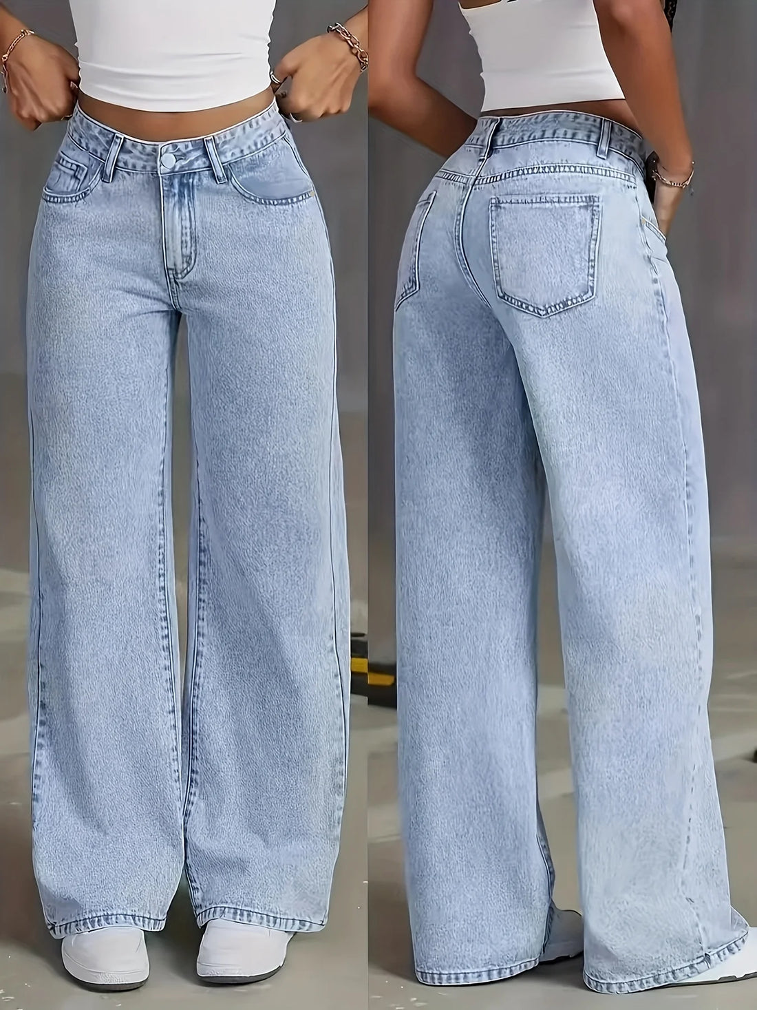 Saashi Women's Y2k Light Blue Wide Leg Denim Pants Loose Fashion Casual.