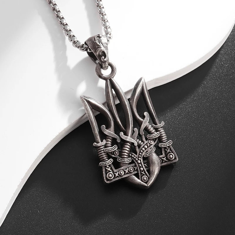 Saashi Retro Neptune Trident & Ukraine Emblem Necklace