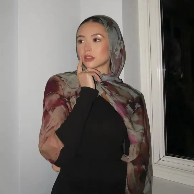 Saashi Lightweight Floral Modal Hijab Scarf for Muslim Women Soft Cotton Rayon Viscose Shawl