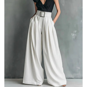 Saashi Women's Summer Solid Color Fashion High Waist Loose Workplace Wide Leg.