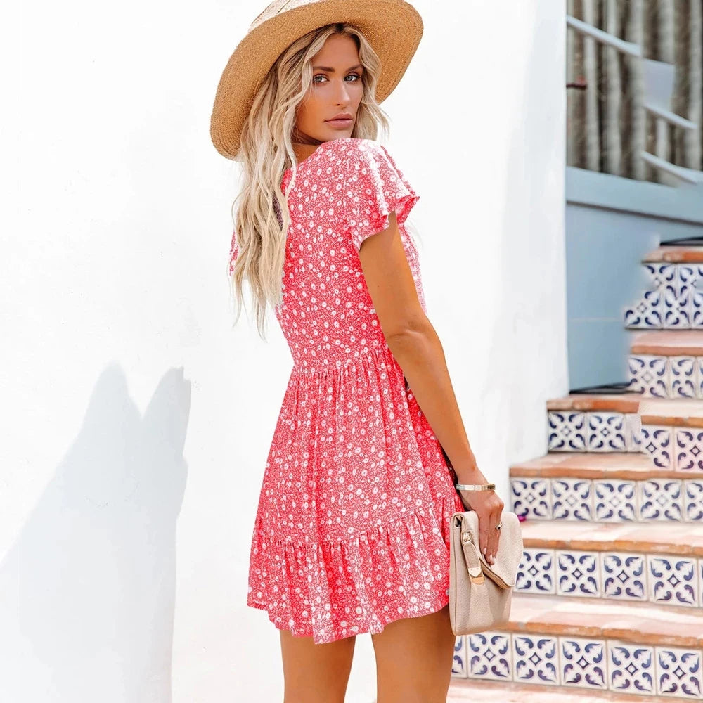 Saashi Boho Floral Chiffon Mini Dress