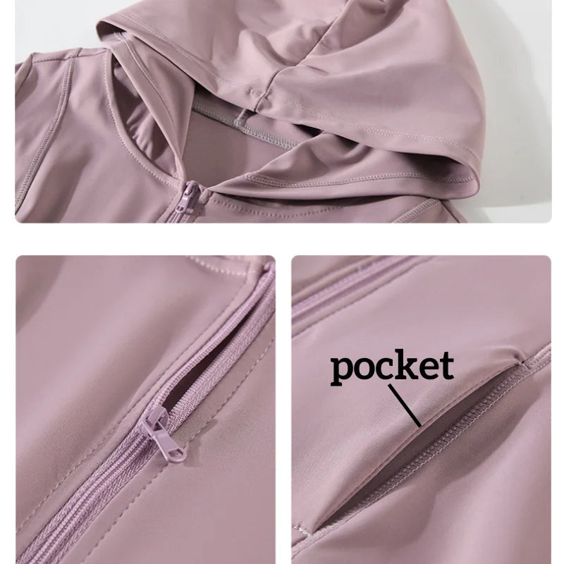 Saashi Women's Hooded Sports Jacket - Zipper, Pockets, and Long Sleeves