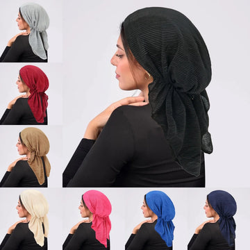 Saashi Crinkle Hijab Cap with Long Tail for Muslim Women Soft Elastic Turban Bonnet Wrap