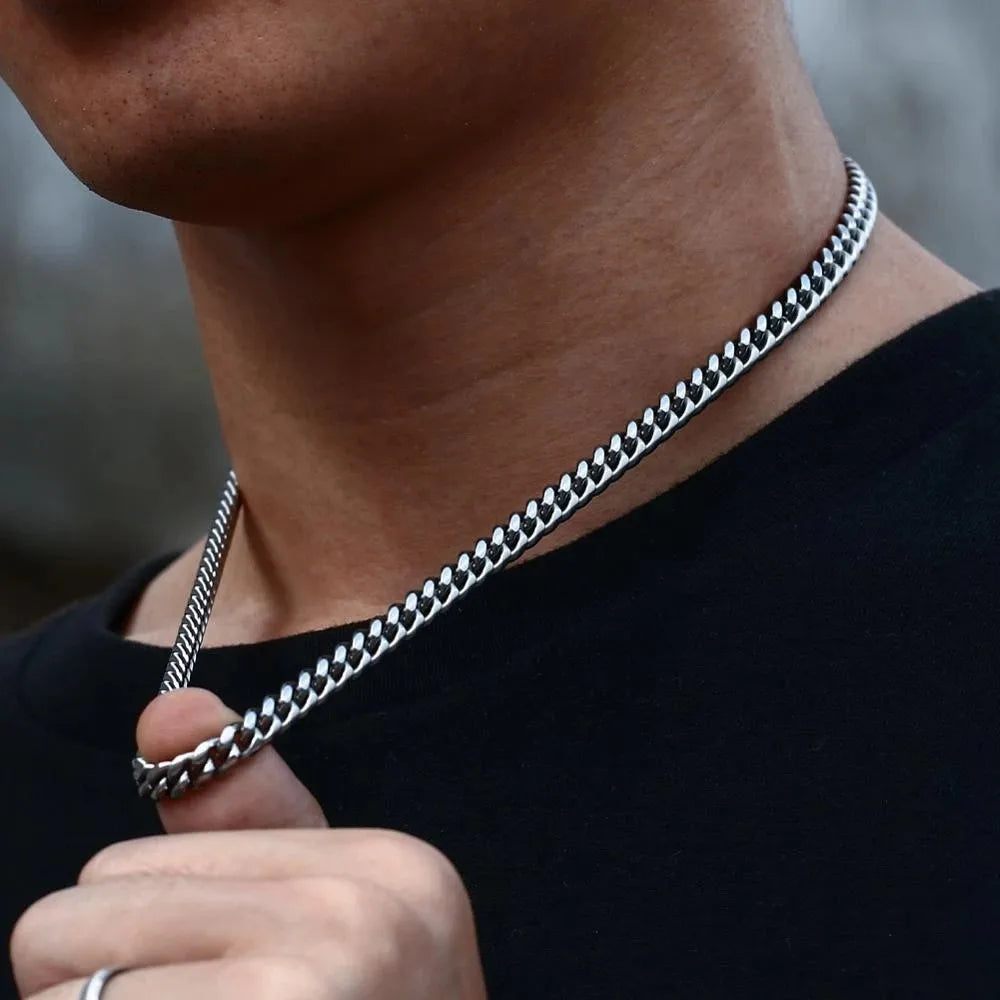 Saashi Stainless Steel Cuban Link Chain Necklace Hip Hop Jewelry for Men