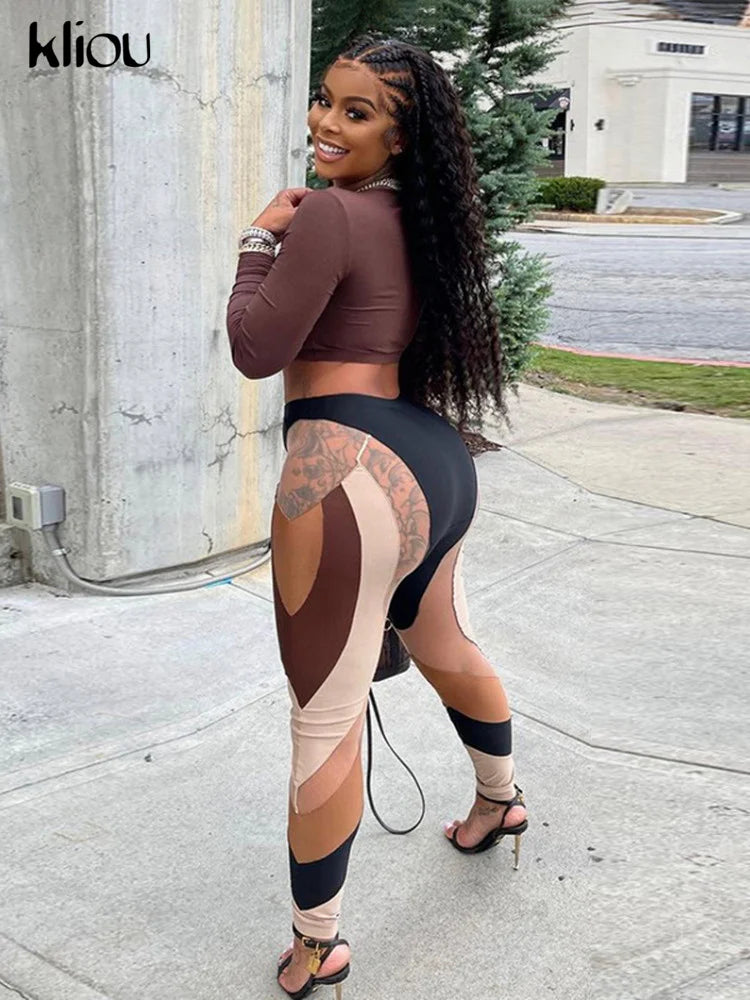 Saashi Y2K High Waist Mesh Patchwork Leggings for Women Body Shaping Sheath Pants