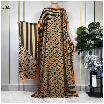 Saashi Muslim Abaya for Women Printed Silk Loose Maxi Dress with Belt and Turban