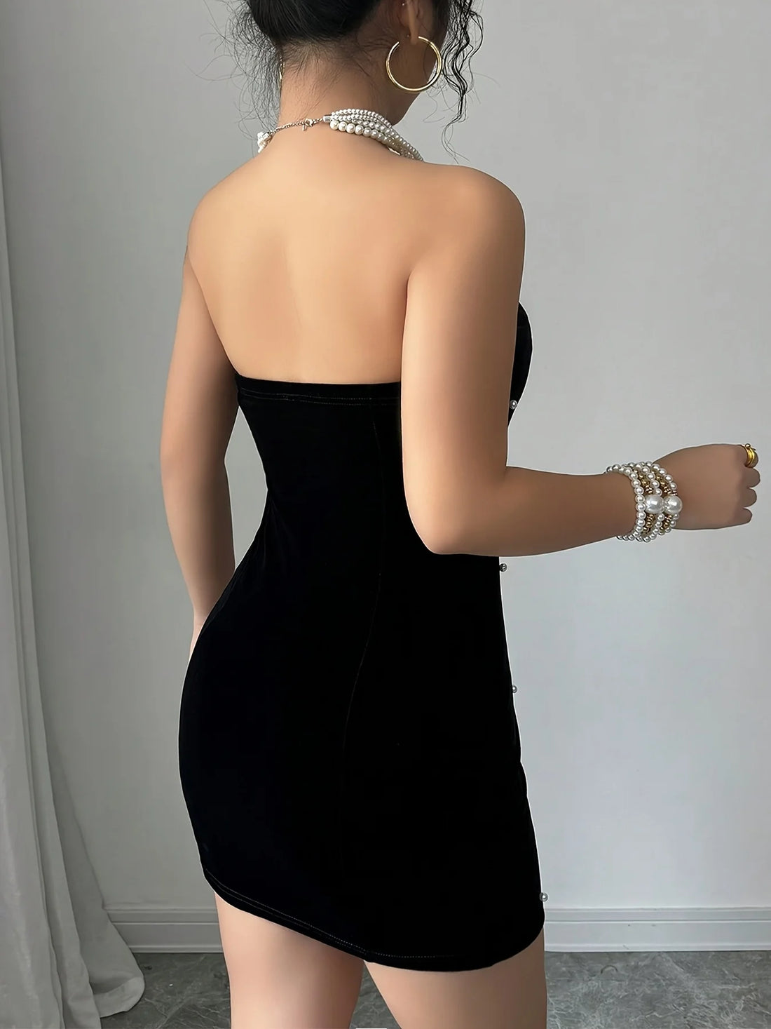 Saashi Pearl Strapless Mini Dress Elegant Party and Date Outfit