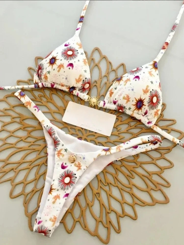 Saashi Women's Halter Lace-up Bikini Set with Thong Bottoms