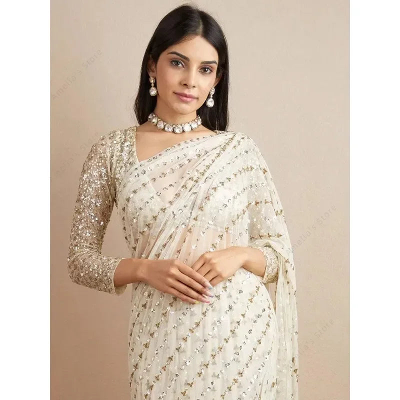 Saashi Ethnic Costm – Sequined Bollywood Sari – Indian Dance Stage Performance Outfit