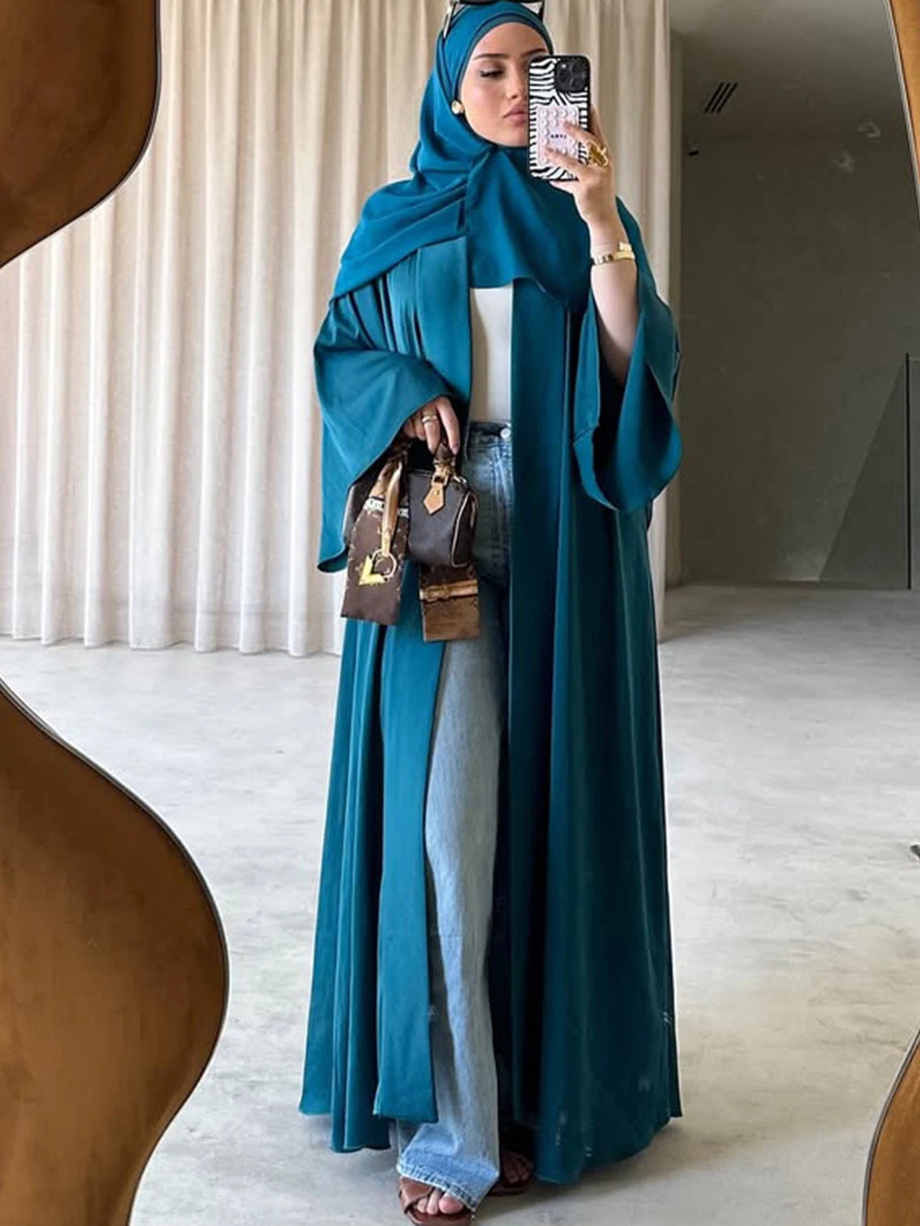 Saashi Solid Color Elegant Cardigan Abaya for Women Inspired by Middle Eastern Fashion