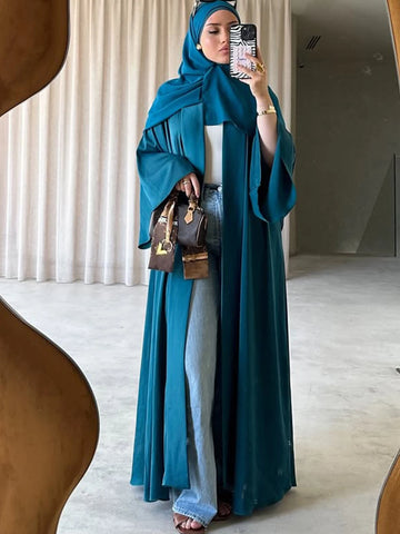 Saashi Solid Color Elegant Cardigan Abaya for Women Inspired by Middle Eastern Fashion