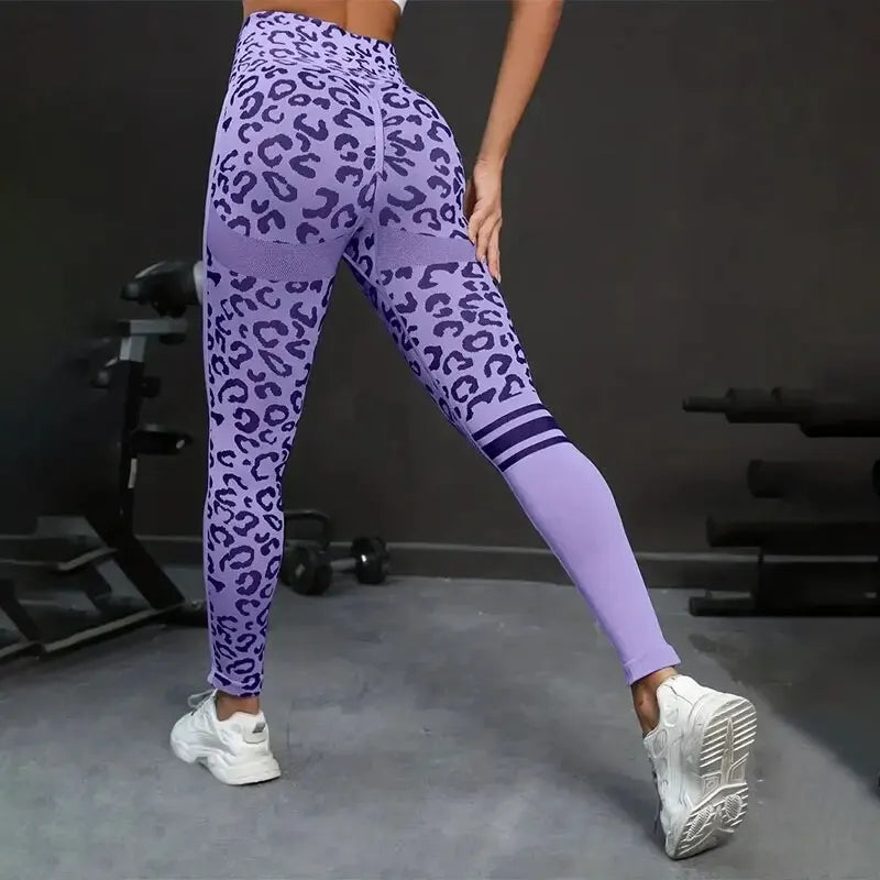 Saashi Leopard Print High Waist Yoga Tights – Seamless Quick Dry Stretch Fitness Pants for Women