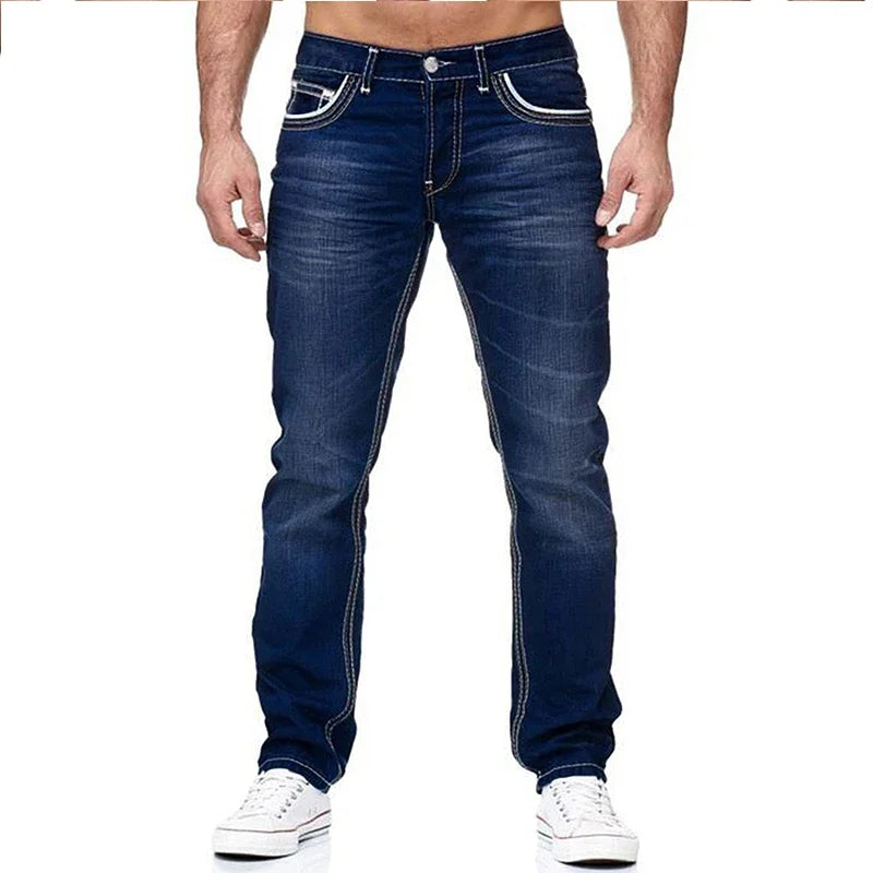 Saashi High Quality Classic Straight Blue Washed Elastic Slim Fit Jeans for Men